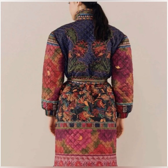 NWT Farm Rio Patchwork Midi Puffer Jacket Parrot Size Small - Picture 12 of 12